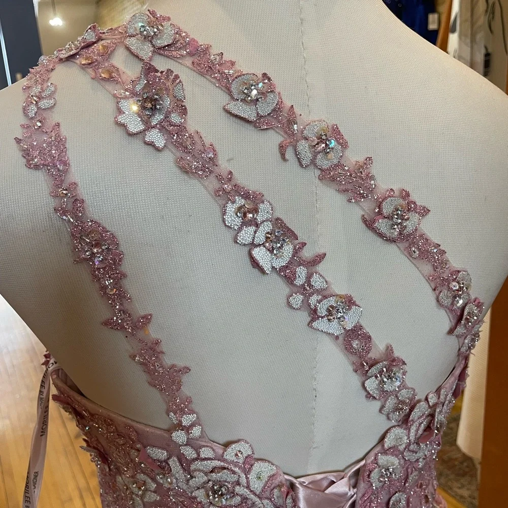 Mori Lee Quiceanera Sweet 16 Pink One Shoulder Ball Gown, sz 18 - Picture 6 of 8